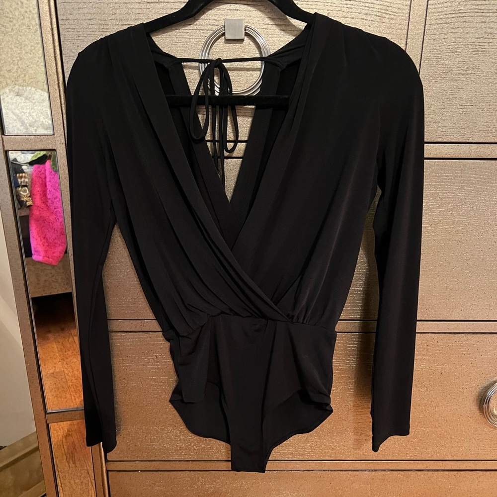 BCBG v neck black bodysuit